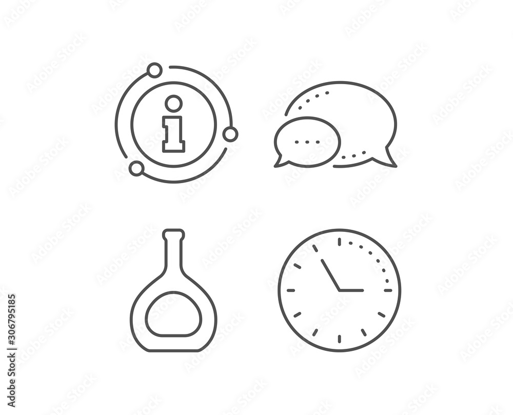Cognac bottle line icon. Chat bubble, info sign elements. Brandy alcohol sign. Linear cognac bottle outline icon. Information bubble. Vector
