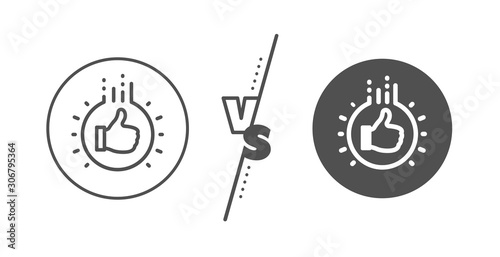 Thumbs up finger sign. Versus concept. Like hand line icon. Brand ambassador gesture symbol. Line vs classic like hand icon. Vector