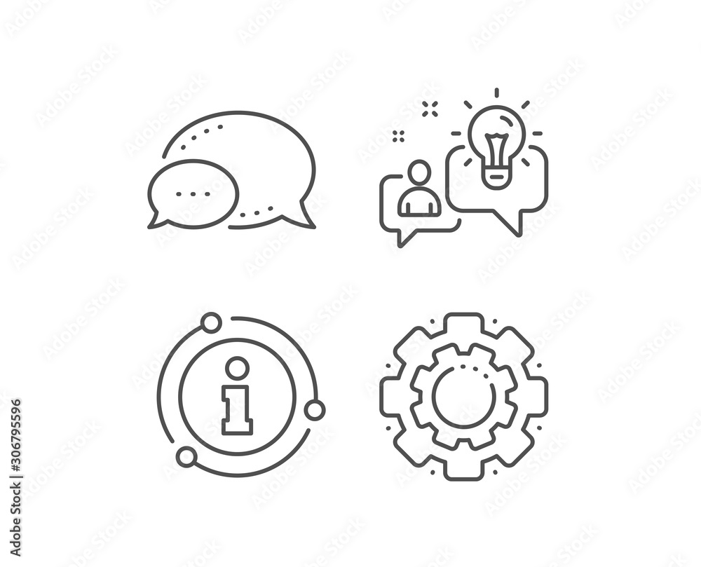 Idea line icon. Chat bubble, info sign elements. Business management sign. Employee creativity symbol. Linear idea outline icon. Information bubble. Vector Idea line icon. Chat bubble, info sign elements. Business management sign. Employee creativity symbol. Linear idea outline icon. Information bubble. Vector