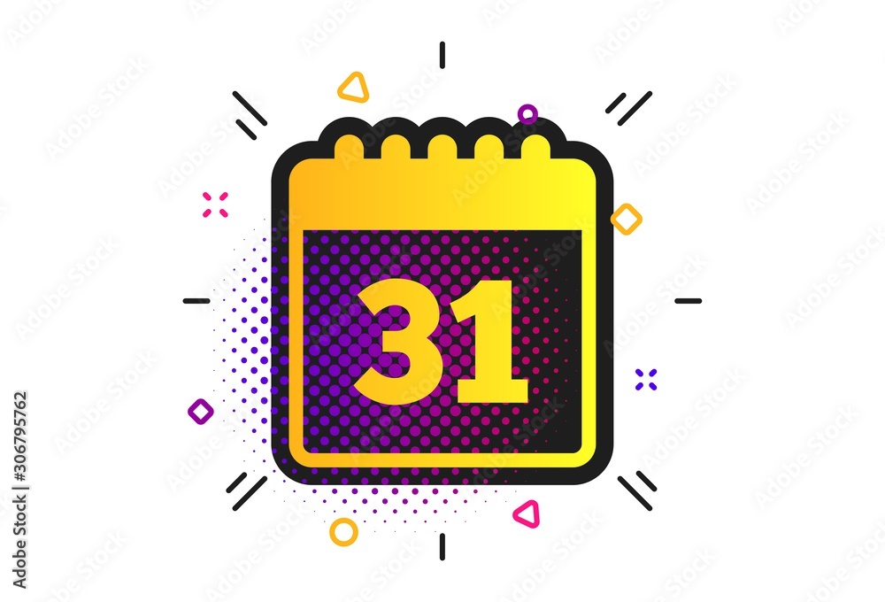 Calendar sign icon. Halftone dots pattern. Date or event reminder symbol. Classic flat calendar icon. Vector