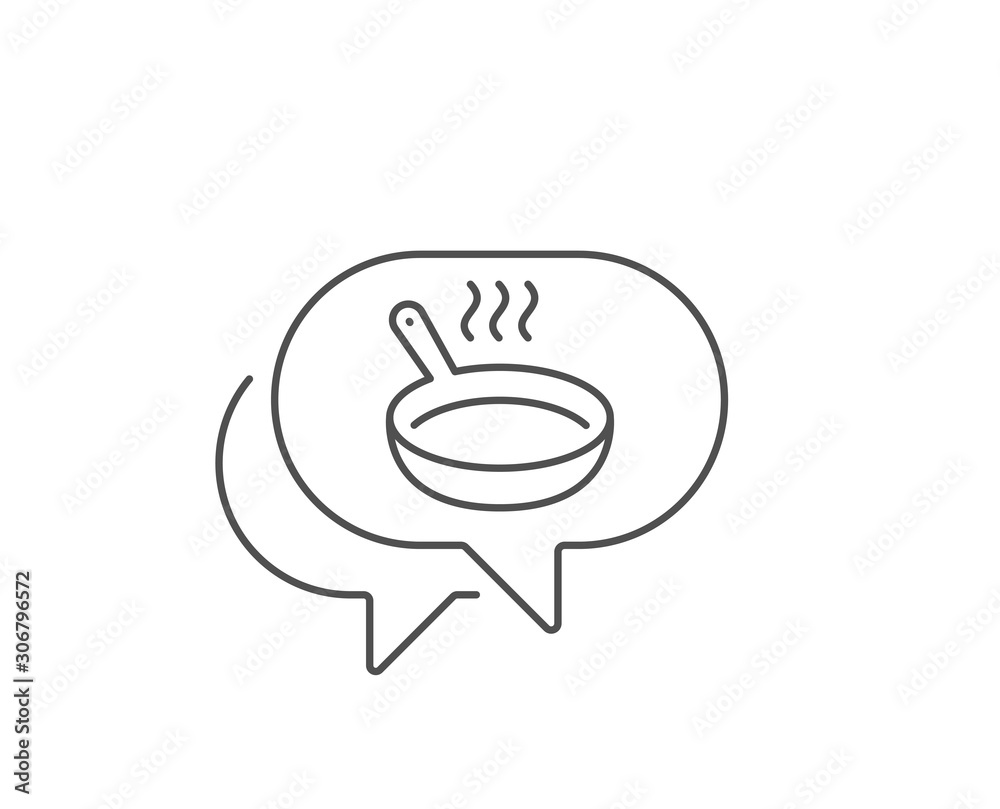 Frying pan line icon. Chat bubble design. Cooking sign. Food preparation symbol. Outline concept. Thin line frying pan icon. Vector Frying pan line icon. Chat bubble design. Cooking sign. Food preparation symbol. Outline concept. Thin line frying pan icon. Vector