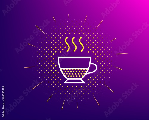 Doppio coffee icon. Halftone pattern. Hot drink sign. Beverage symbol. Gradient background. Doppio line icon. Yellow halftone pattern. Vector