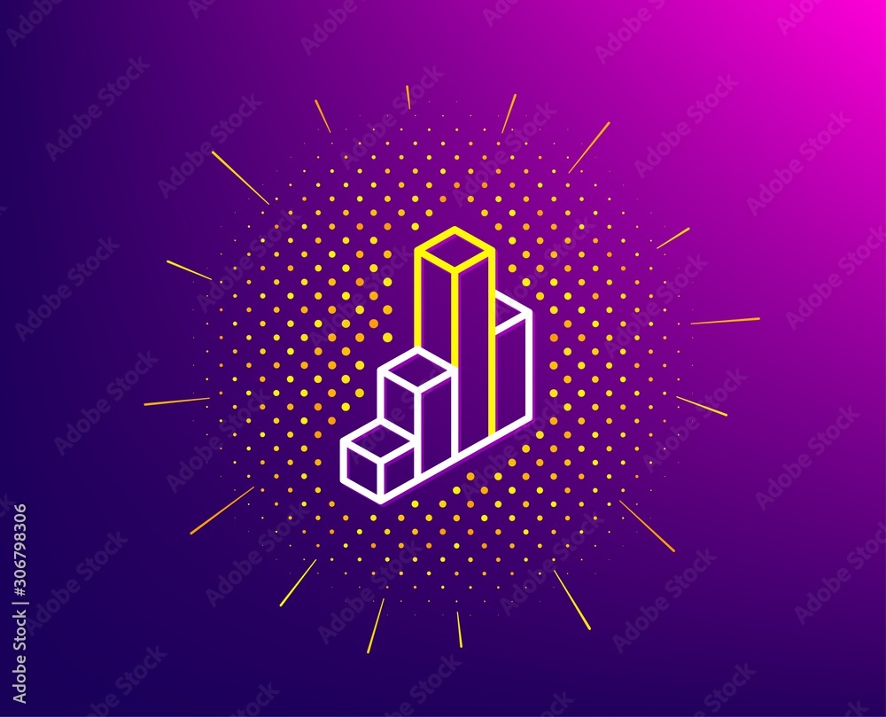 Diagram chart line icon. Halftone pattern. Column 3d graph sign. Market analytics symbol. Gradient background. 3d chart line icon. Yellow halftone pattern. Vector Diagram chart line icon. Halftone pattern. Column 3d graph sign. Market analytics symbol. Gradient background. 3d chart line icon. Yellow halftone pattern. Vector