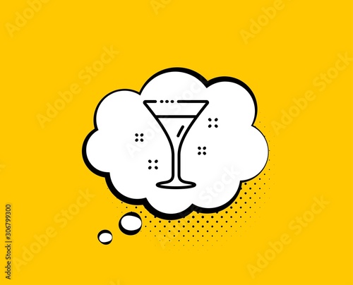 Cocktail glass line icon. Comic speech bubble. Martini drink sign. Hotel service symbol. Yellow background with chat bubble. Cocktail icon. Colorful banner. Vector
