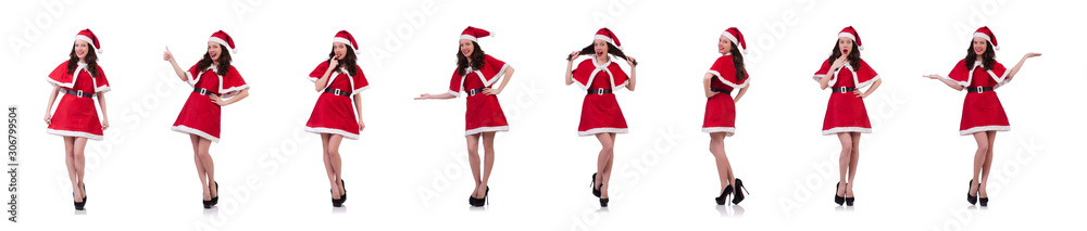 Snow girl santa in christmas concept isolated on white Snow girl santa in christmas concept isolated on white