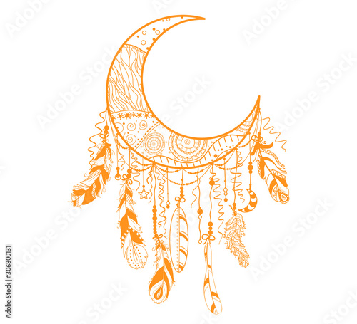 Colorful dreamcatcher on white. Mystic symbol. Hand drawn abstract dreamcatcher