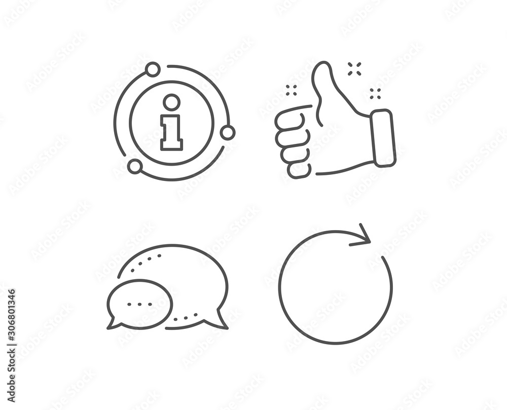 Refresh line icon. Chat bubble, info sign elements. Rotation arrow sign. Reset or Reload symbol. Linear synchronize outline icon. Information bubble. Vector Refresh line icon. Chat bubble, info sign elements. Rotation arrow sign. Reset or Reload symbol. Linear synchronize outline icon. Information bubble. Vector
