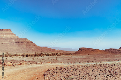 Road trip in the moroccan desert  drying  desertification  sand road