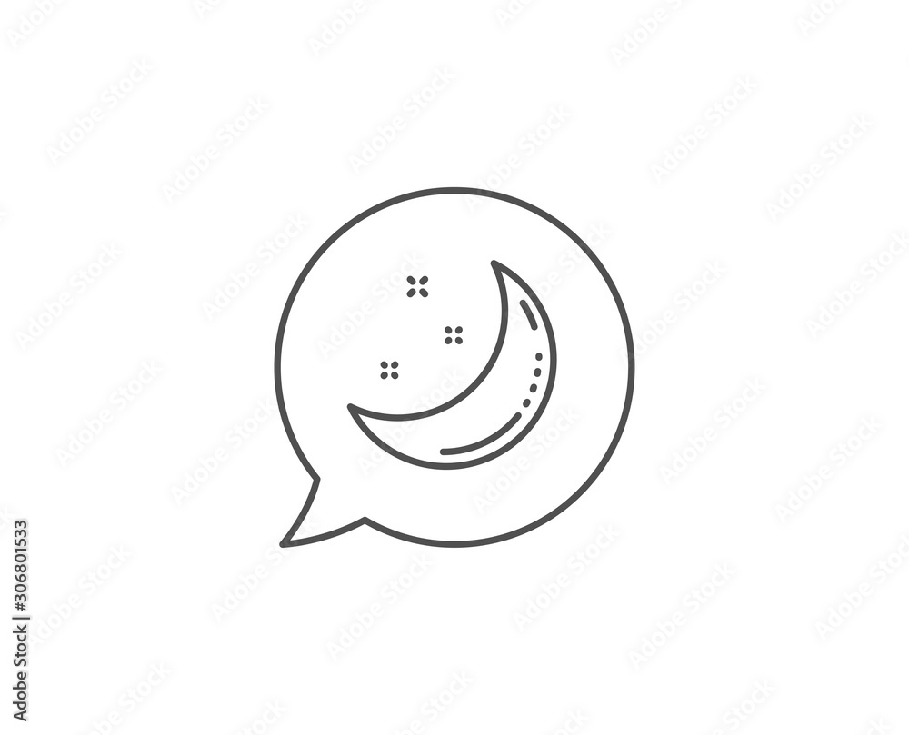 Moon and stars line icon. Chat bubble design. Night sign. Sleep symbol. Outline concept. Thin line moon stars icon. Vector Moon and stars line icon. Chat bubble design. Night sign. Sleep symbol. Outline concept. Thin line moon stars icon. Vector