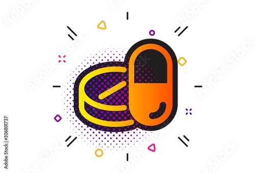 Medicine pills sign. Halftone circles pattern. Medical drugs icon. Pharmacy medication symbol. Classic flat medical drugs icon. Vector