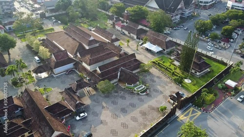 Aerial footage of historical building in the city of Kota Bharu in Kelantan state in Malaysia.