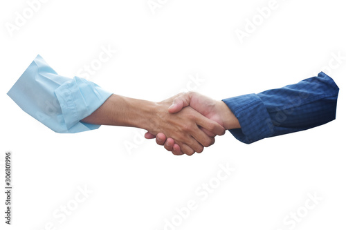 Shake hands on white background Success project trust concept