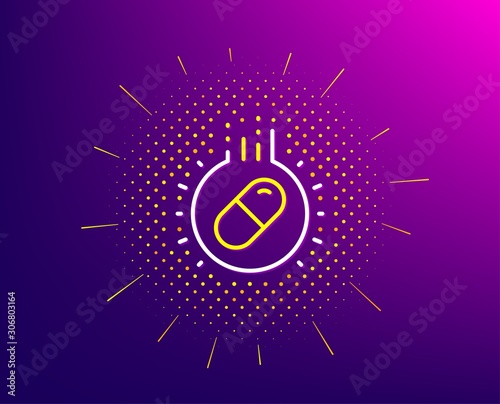 Capsule pill line icon. Halftone pattern. Medical drugs sign. Pharmacy medication symbol. Gradient background. Capsule pill line icon. Yellow halftone pattern. Vector