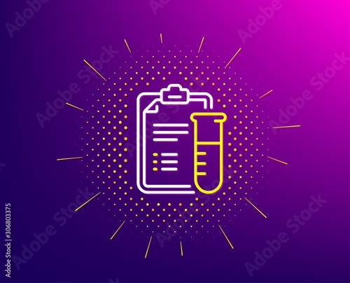 Medical analyzes line icon. Halftone pattern. Medicine beaker sign. Pharmacy medication symbol. Gradient background. Medical analyzes line icon. Yellow halftone pattern. Vector