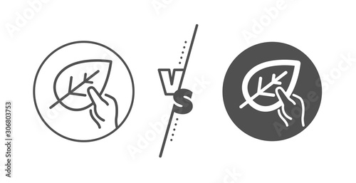 Bio cosmetics sign. Versus concept. Organic tested line icon. Paraben symbol. Line vs classic organic tested icon. Vector
