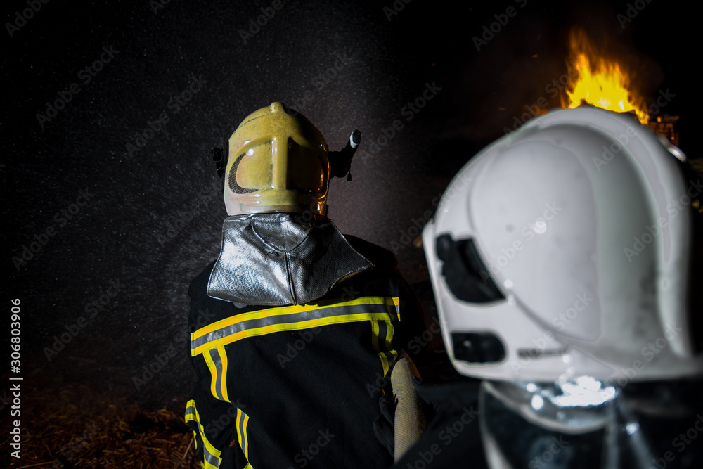 Naklejka premium Firefighters in action