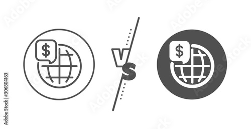 Global markets sign. Versus concept. World money line icon. Internet payments symbol. Line vs classic world money icon. Vector