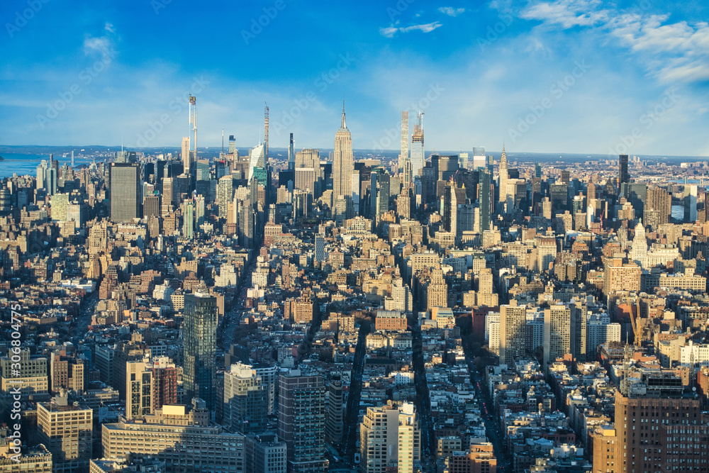 New York City aerial with skyscrapers