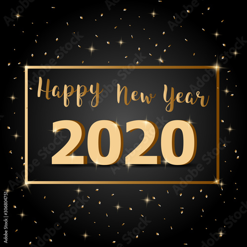Golden Happy New Year 2020 with dark background