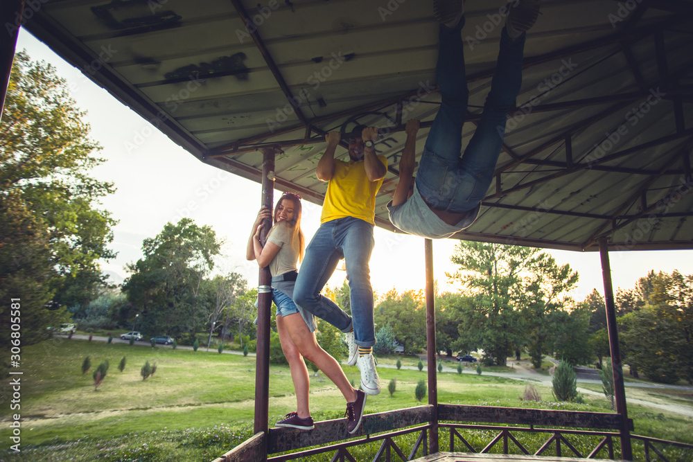 Fototapeta premium People fooling around in nature