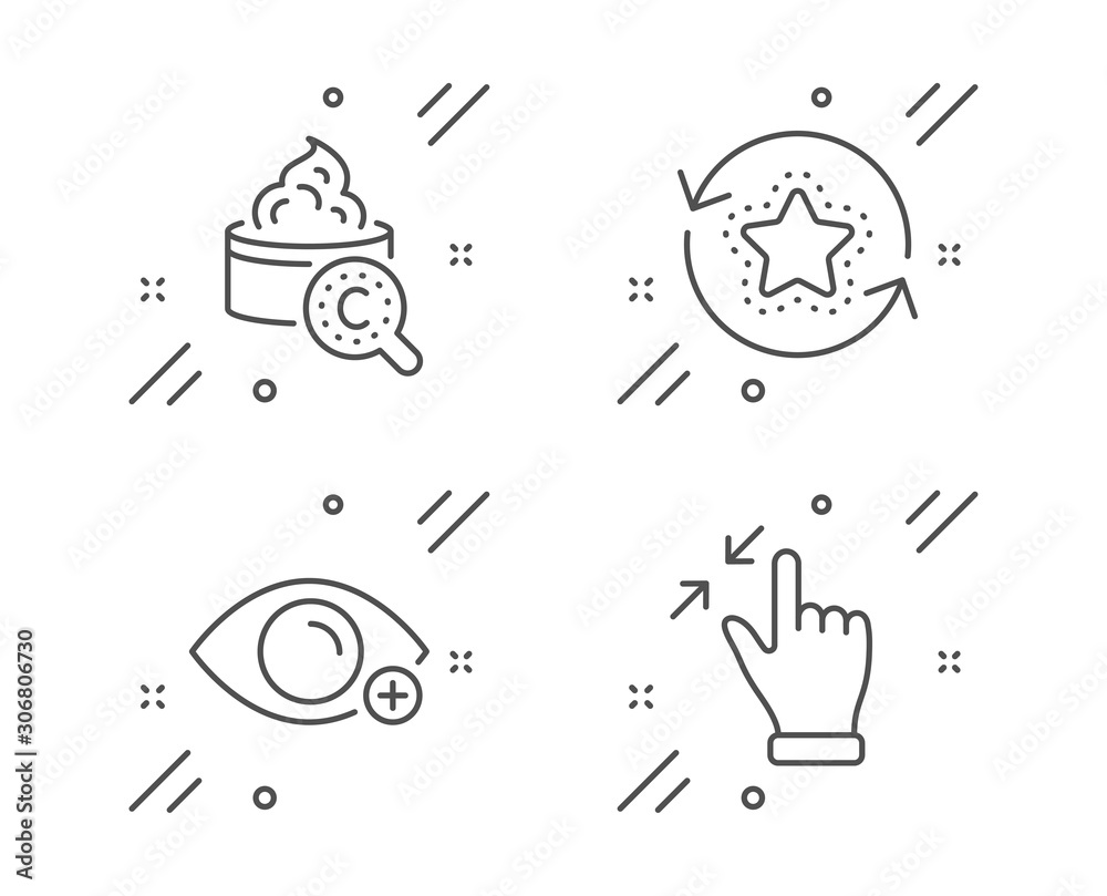Farsightedness, Loyalty points and Collagen skin line icons set. Touchscreen gesture sign. Eye vision, Bonus reward, Skin care. Zoom out. Business set. Line farsightedness outline icon. Vector Farsightedness, Loyalty points and Collagen skin line icons set. Touchscreen gesture sign. Eye vision, Bonus reward, Skin care. Zoom out. Business set. Line farsightedness outline icon. Vector