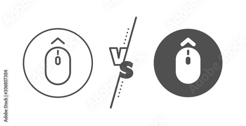 Scrolling arrow sign. Versus concept. Swipe up mouse line icon. Landing page scroll symbol. Line vs classic swipe up icon. Vector