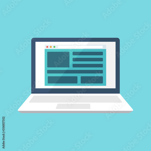 Laptop with open browser isolated on background. Flat icon. Modern laptop vector illustration