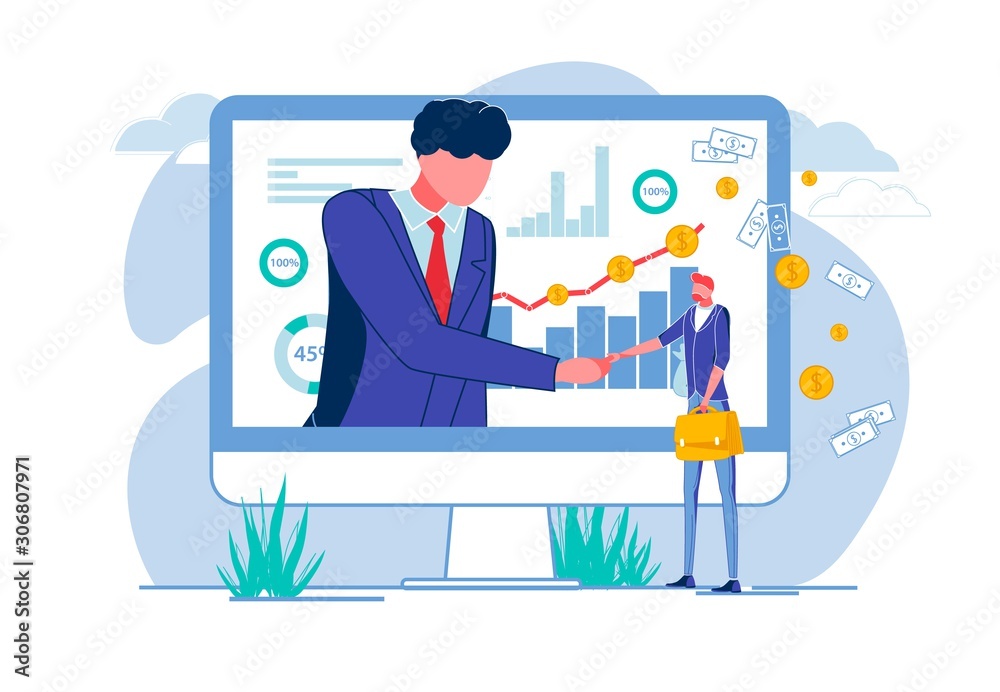 Man in Screen Shaking Hands with Businessman. Man in Screen Shaking Hands with Businessman.