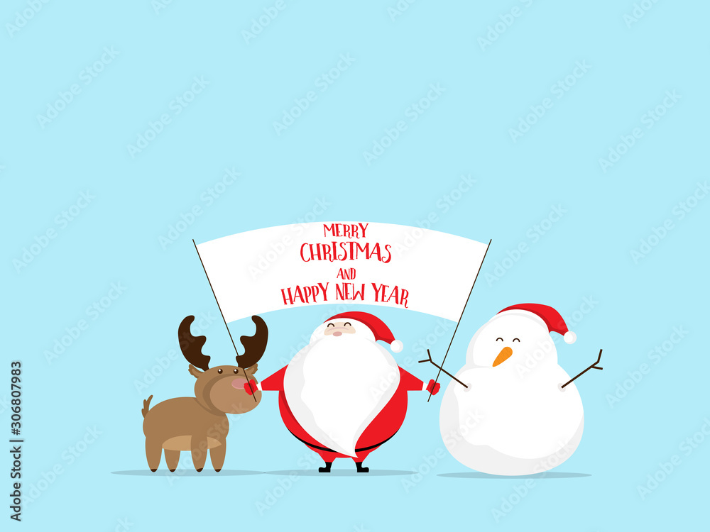 Fototapeta premium santa claus with snow man and deer merry christmas and happy new year