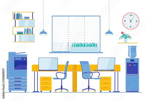 Workplace Flat Interior for Two Workers in Office
