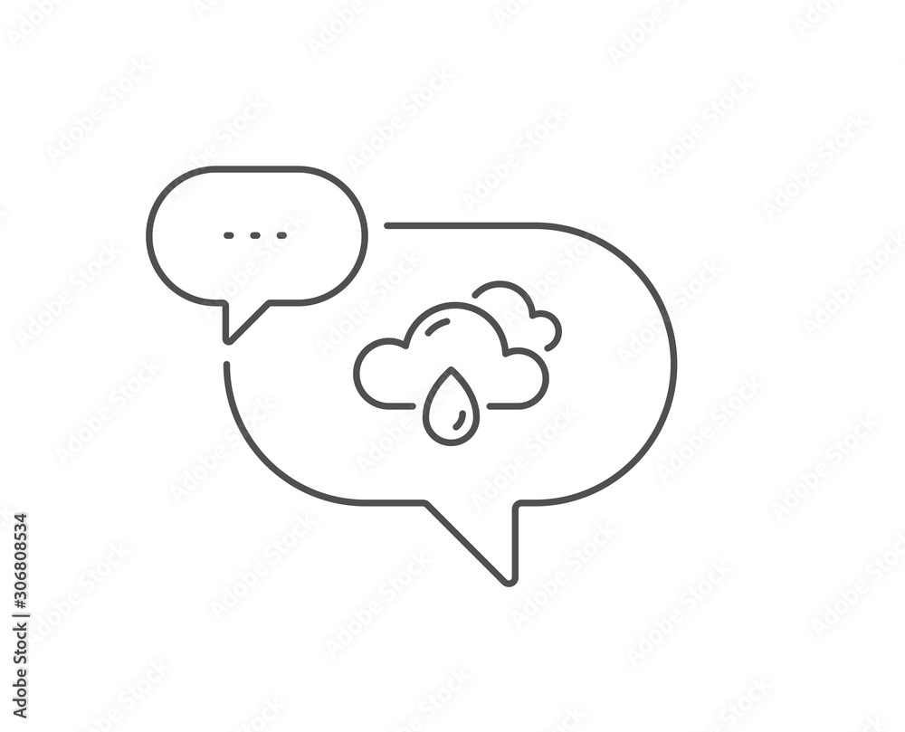 Rainy weather forecast line icon. Chat bubble design. Clouds with rain sign. Cloudy sky symbol. Outline concept. Thin line rainy weather icon. Vector