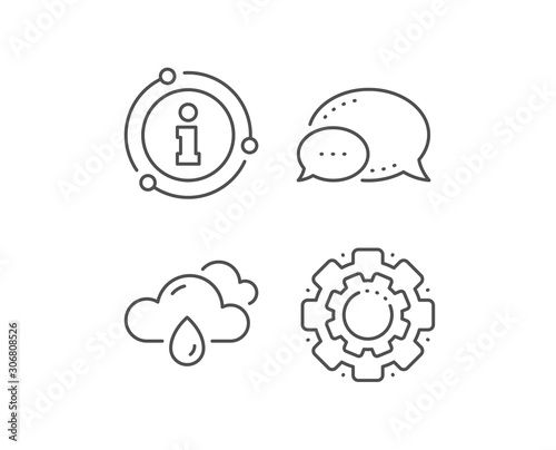 Rainy weather forecast line icon. Chat bubble, info sign elements. Clouds with rain sign. Cloudy sky symbol. Linear rainy weather outline icon. Information bubble. Vector © blankstock