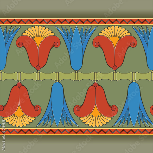 egyptian symbol ornamental  composition color green blue architecture