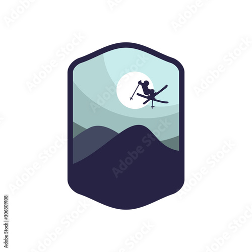 winter sport ski silhouette badge logo emblem patch for team club