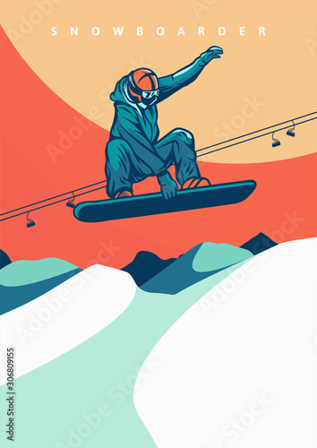 Dekoracja na wymiar  vector-illustration-snowboarding-vintage-retro-design-for-poster