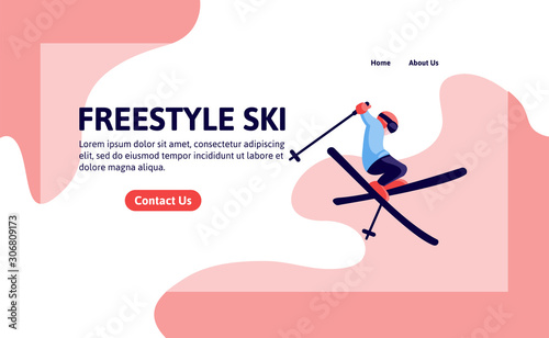 freestyle ski landing page illustration sport element slider flat design