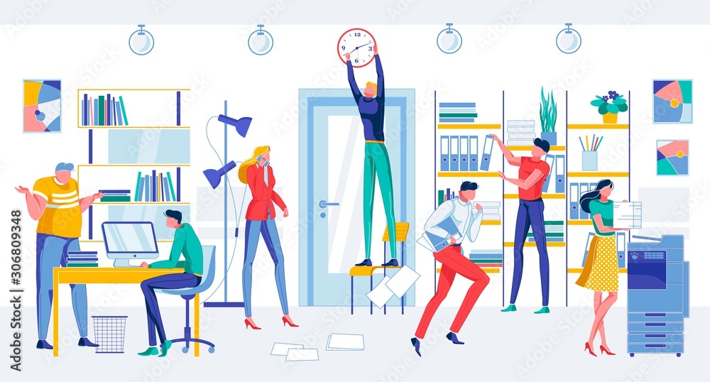 Worried Cartoon People in Office Room Deadline Worried Cartoon People in Office Room Deadline
