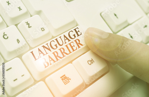 Word writing text Language Barrier. Business photo showcasing difficulties in communication Speaking different language