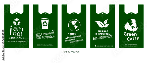 green bag concept or biodegradable plastic, compostable and recycleable   concept. easy to modify photo