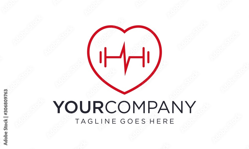 Heartbeat and pulse logo design concept on white background