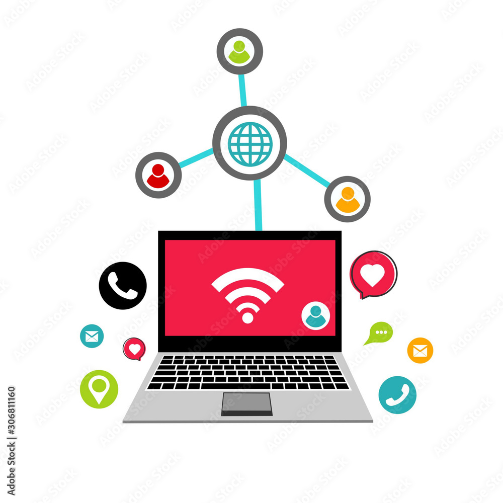 Vector Businessman with modern communications technology Notebook task, leveraging and business icon styles. Used for work flat design
