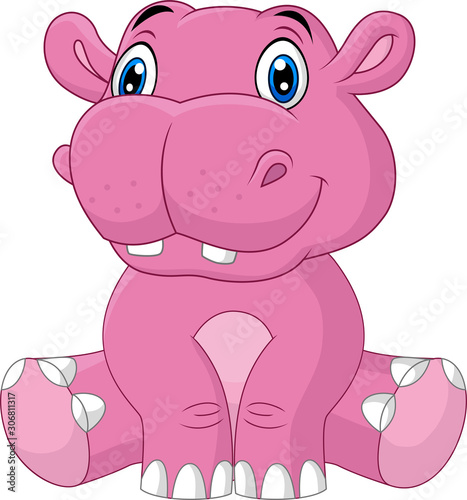 Cartoon happy baby hippo sitting