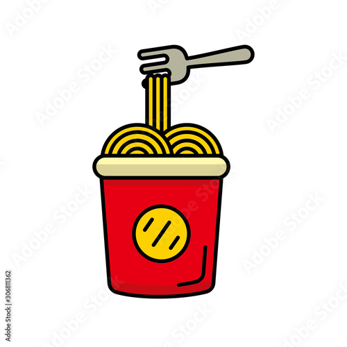 Instant noodle on plastic cup vector illustration with cute design isolated on white background