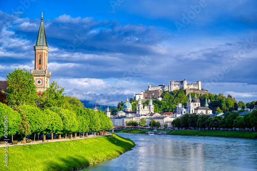 A view of the Austrian city of Salzburg along the Salzach River.