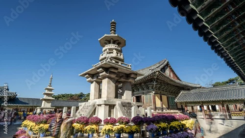 GYEONGJU, SOUTH KOREA - September 05, 2018 :Pagoda in Bulguksa temple, this temple is a buddhist temple and this place is one of world cultural heritage site by UNESCO in 1995 in Gyeongju, South Korea photo