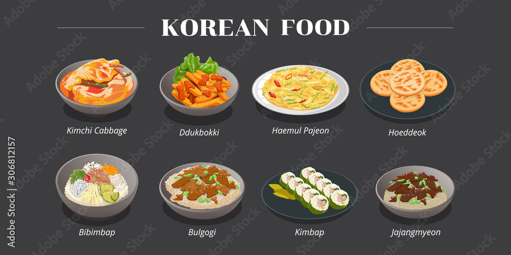 kimchi-cabbage-ddukbokki-haemul-pajeon-hoeddeok-bibimbap-bulgogi