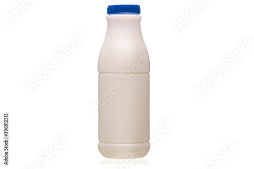 Bottle of fresh milk and chocolate milk isolated on white .