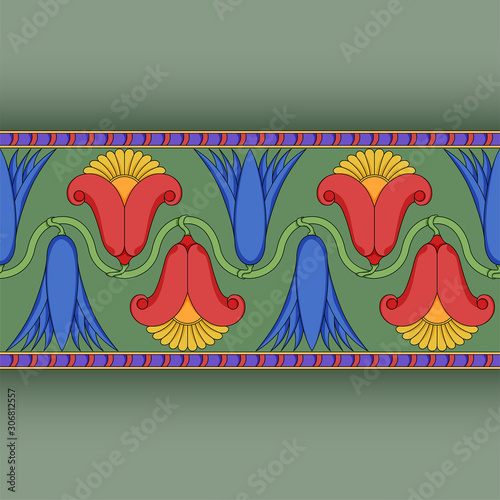 egyptian symbol ornamental  composition color green blue architecture