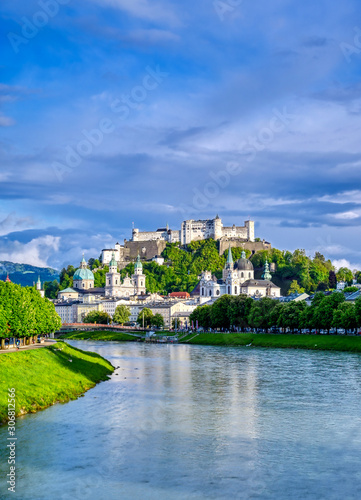 A view of the Austrian city of Salzburg along the Salzach River. photo