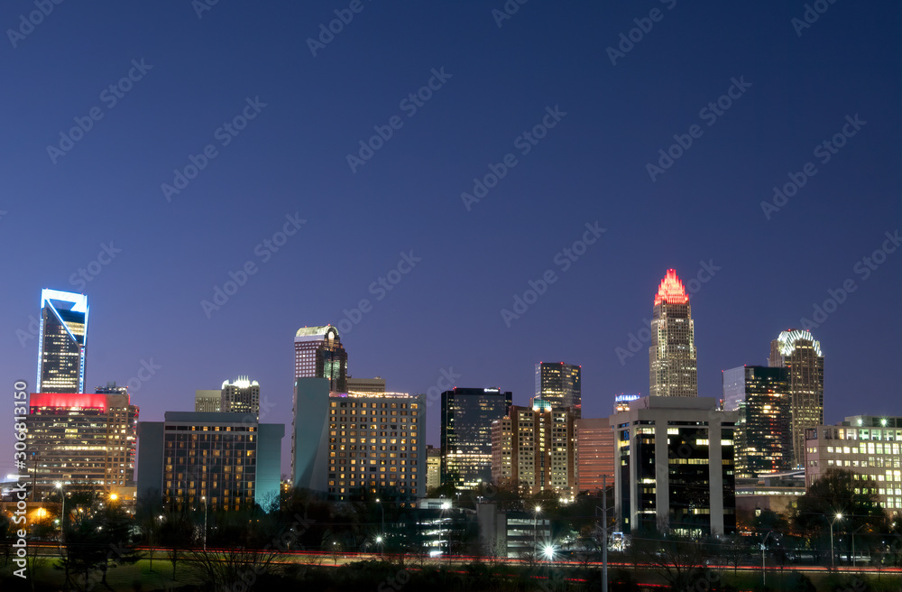 Night View of Skyline of Charlotte, NC
